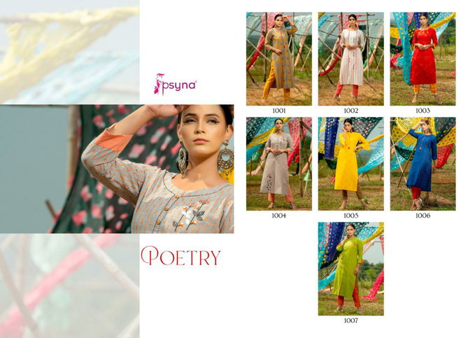 Poetry Vol 1 Psyna Cotton Designer Kurtis Catalog
